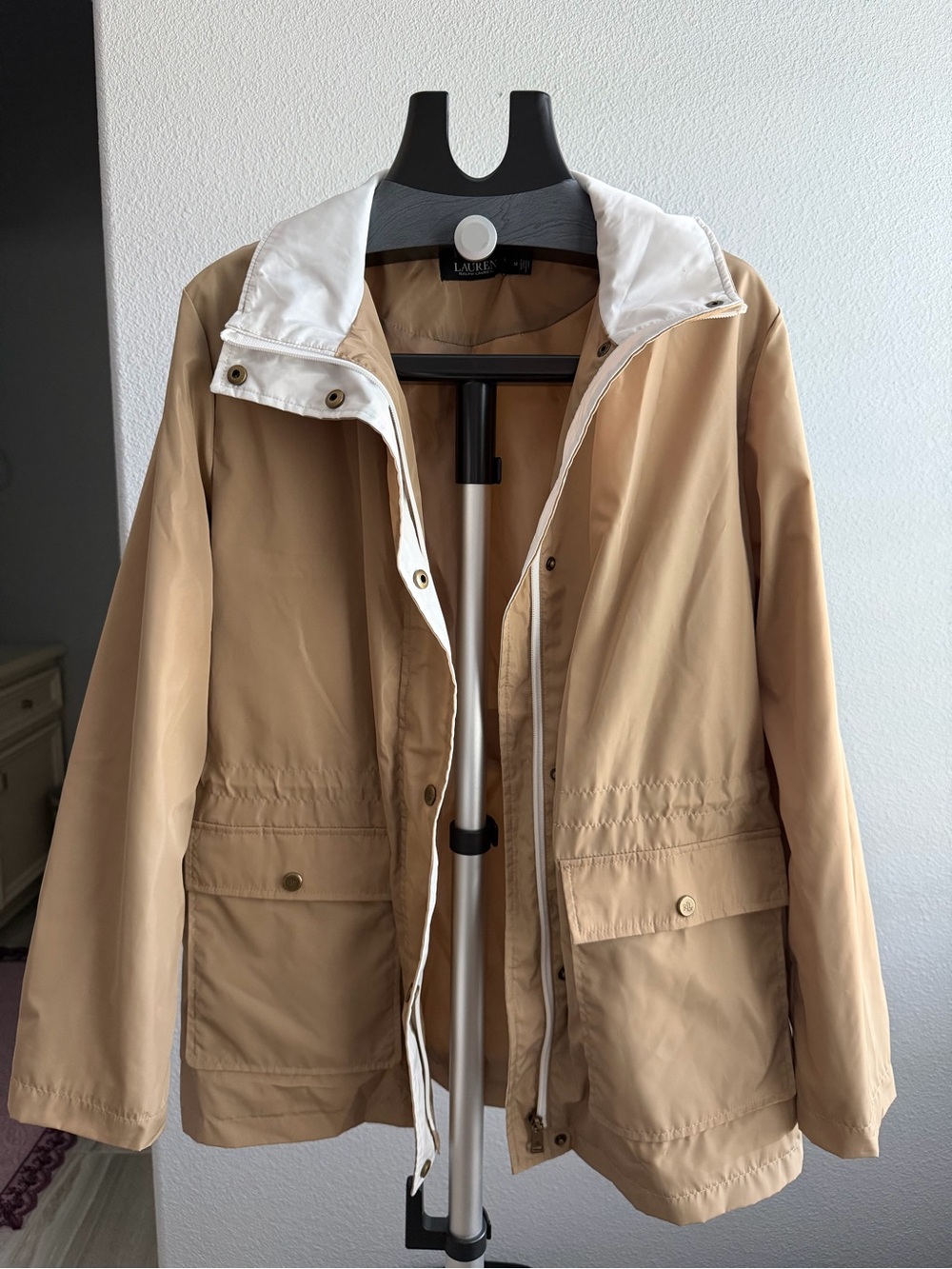 NWOT Lauren Ralph Lauren Rain Jacket Womens Medium Lai Birch Tan Medium